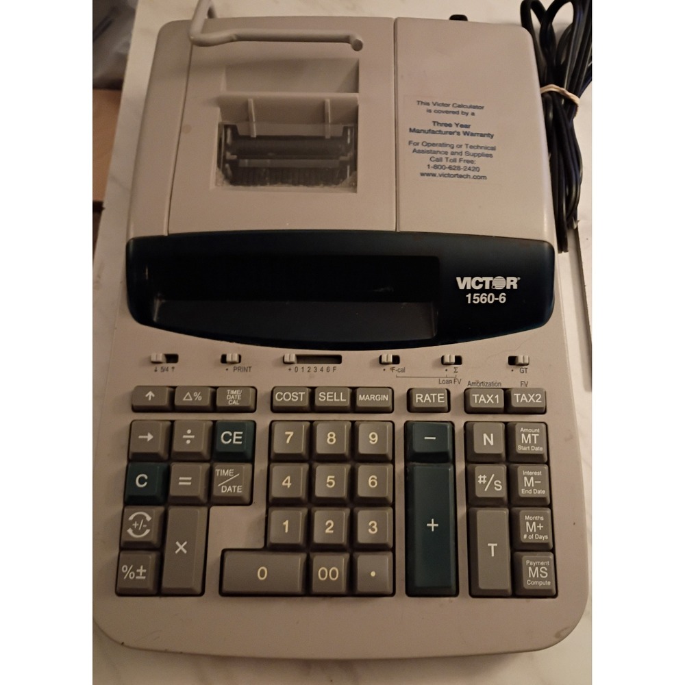 Victor 1560-6 Desktop Printing Calculator 12 Digit 2 Color Ribbon Office